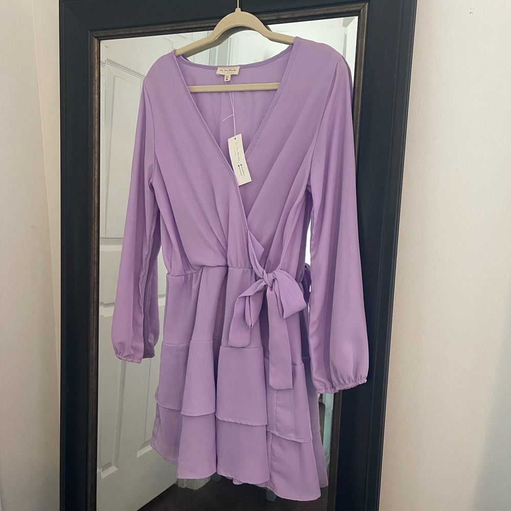 See You Monday Lilac V-Neck Mini Dress